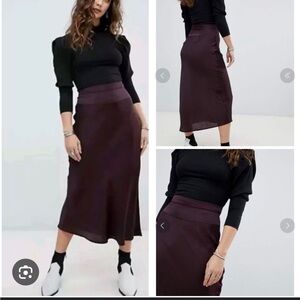 Free People Normani Bias Midi Silk Skirt - Mahogany/Burgundy